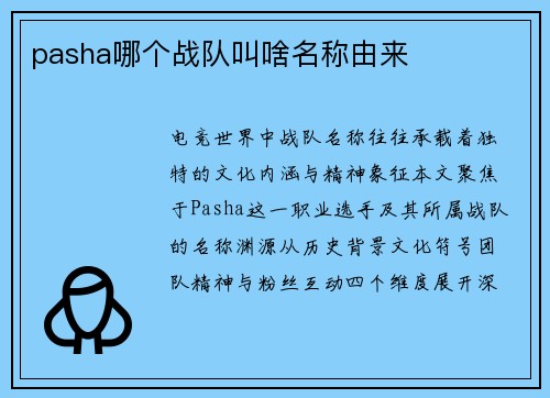 pasha哪个战队叫啥名称由来
